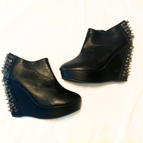 Privileged Shoes - Privileged Black Spiked Wedge Shoes
